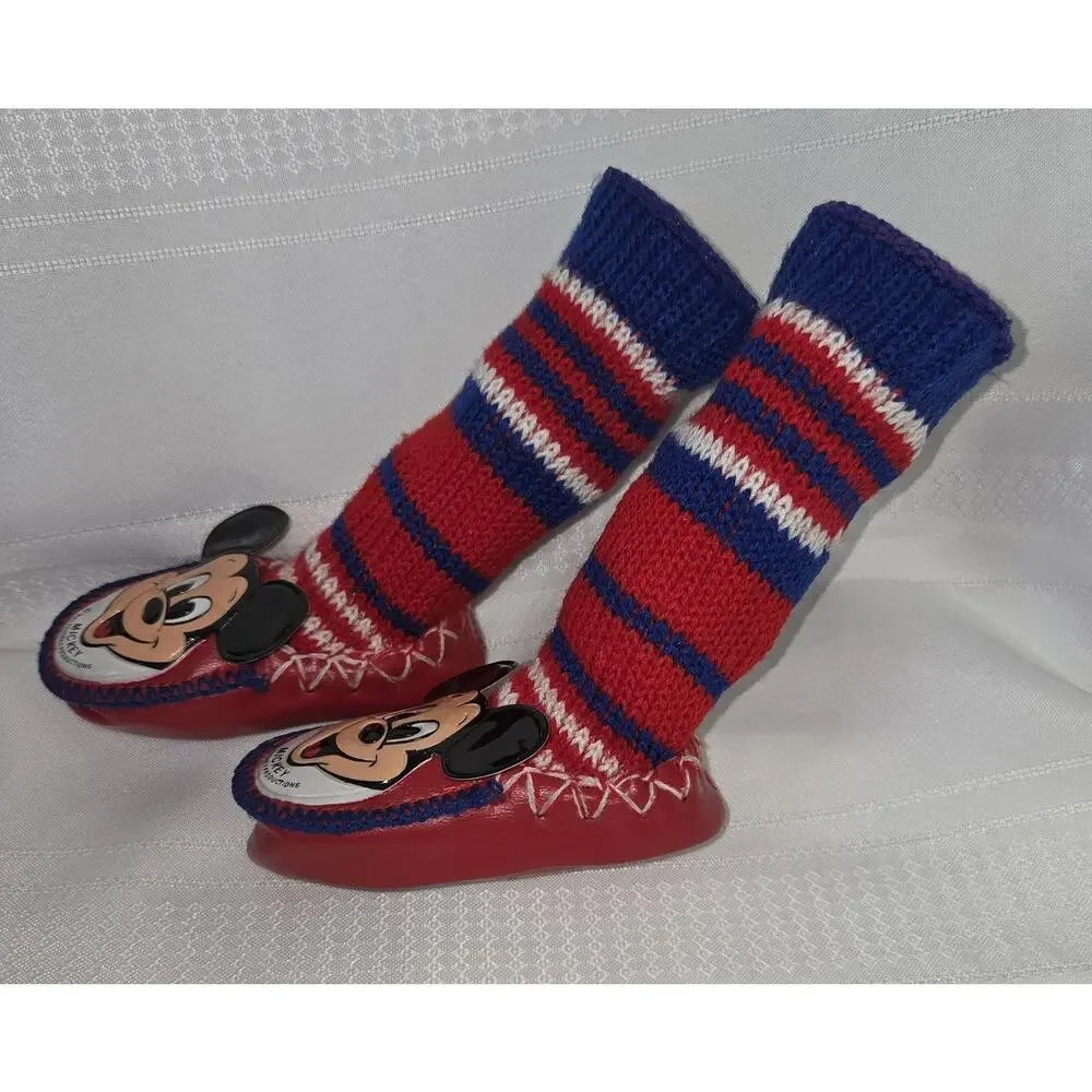 Disney Mickey Mouse Club Knit Slippers Socks Kids 4.5 Walt Disney VTG 60s 70s
